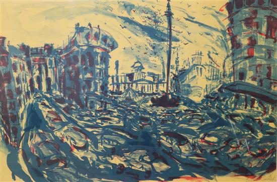 Belinda Channer, limited edition print, view of Trafalgar Square, signed and dated 86, 60 x 86cm